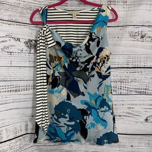 Jonathan Martin Top Womens size Small‎ floral Striped shoulder tie Jersey Blouse